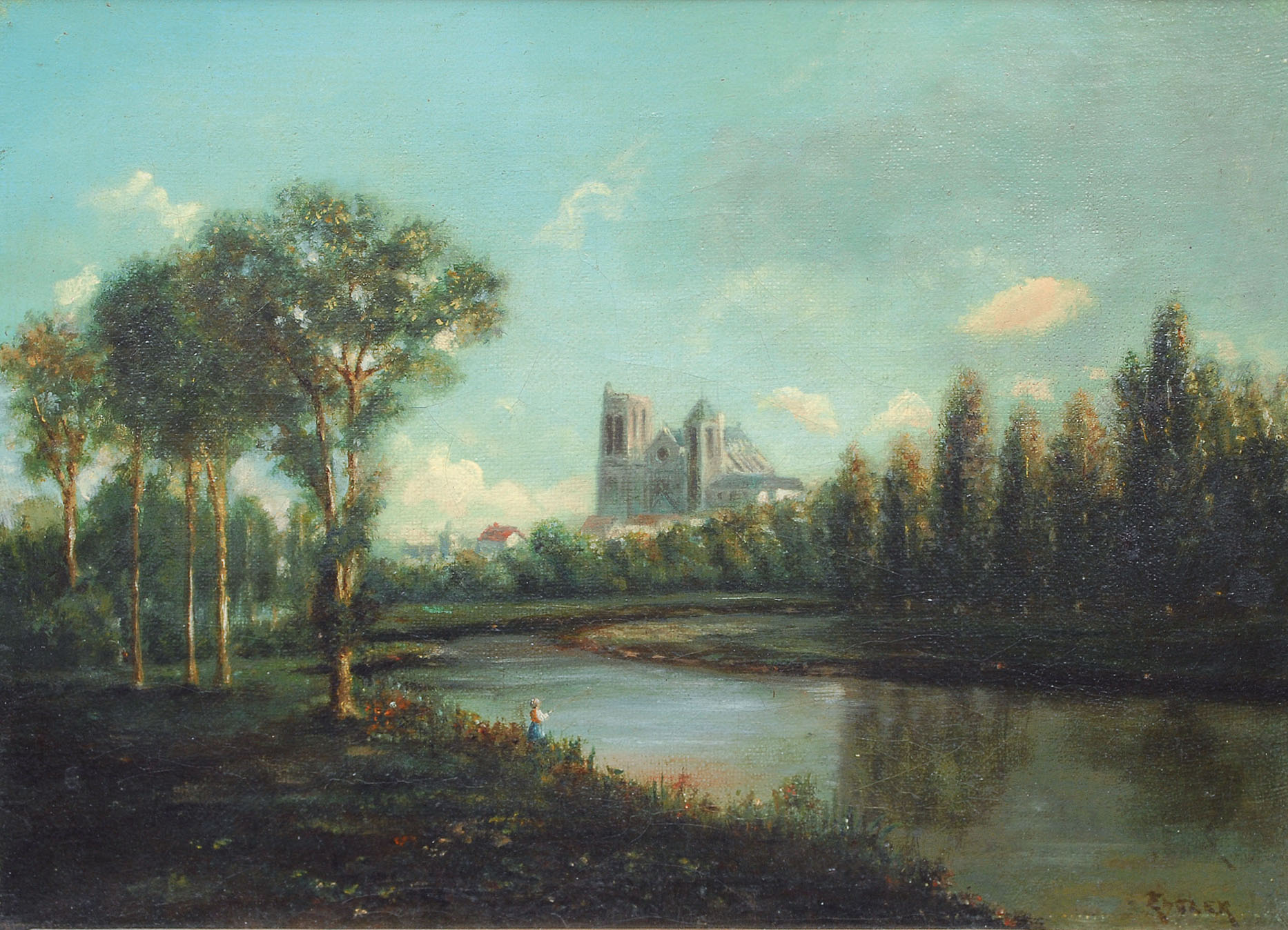 River landscape with cathedral