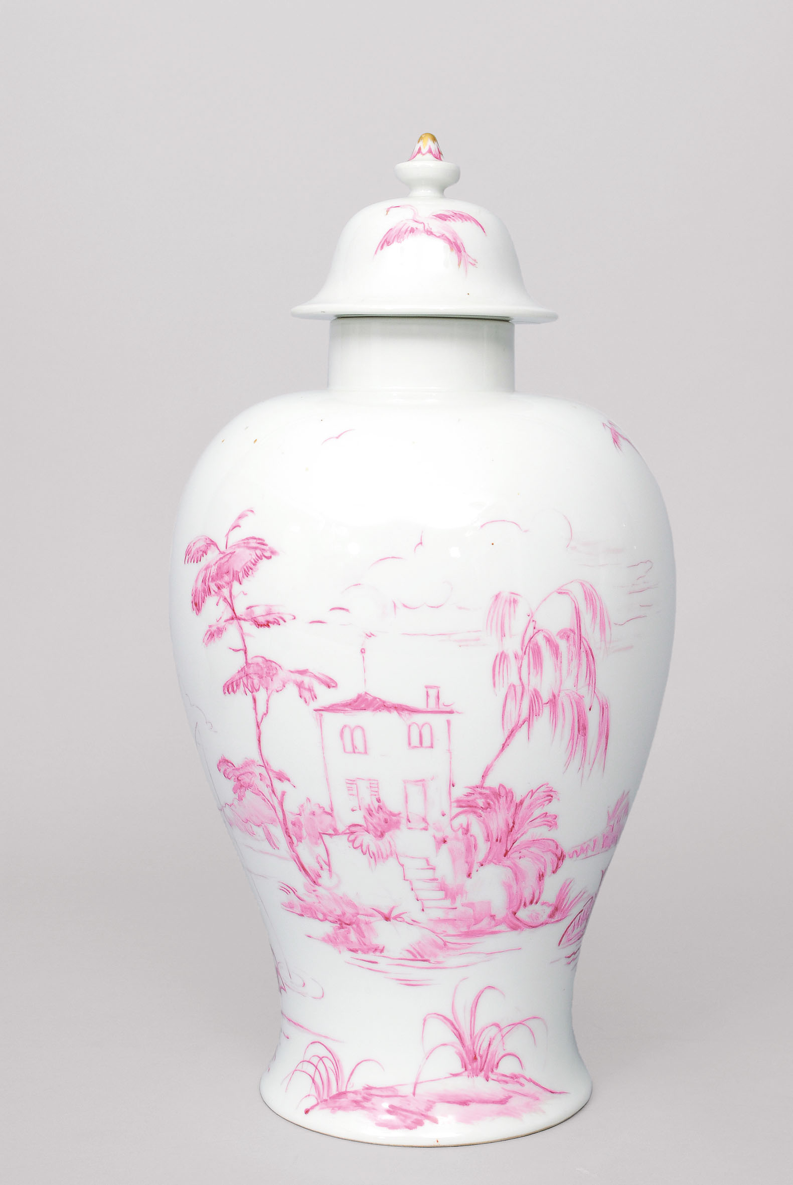 Vase with cover and landscape in purpur