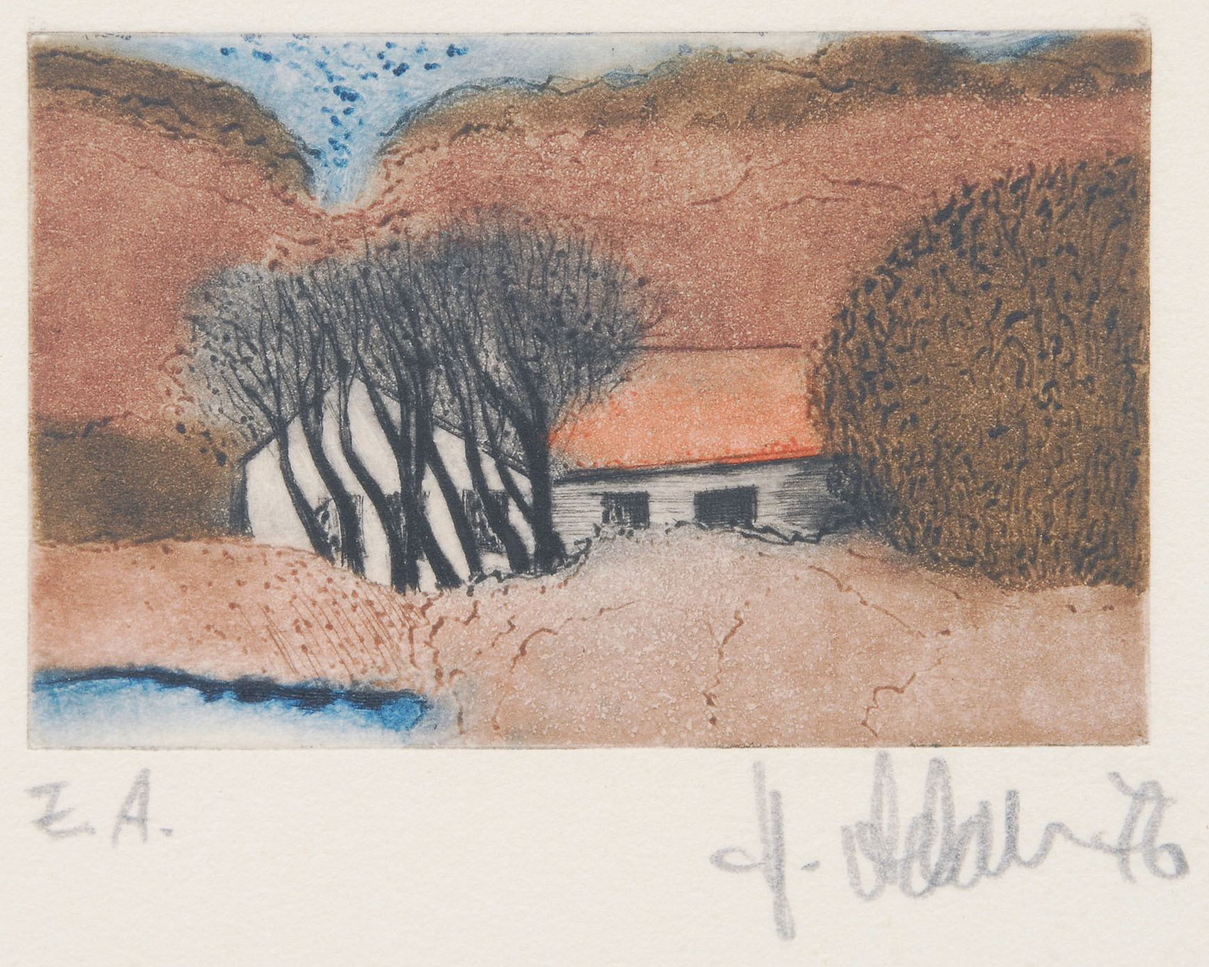 A pair of etchings: 'A house in Southern France'/ 'Hommage à la Camargue'