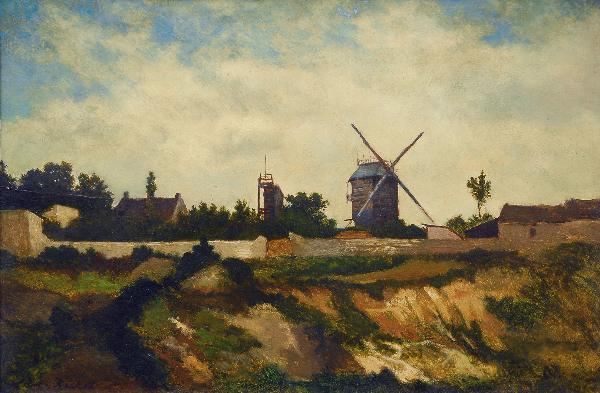 Landscape with windmill and houses