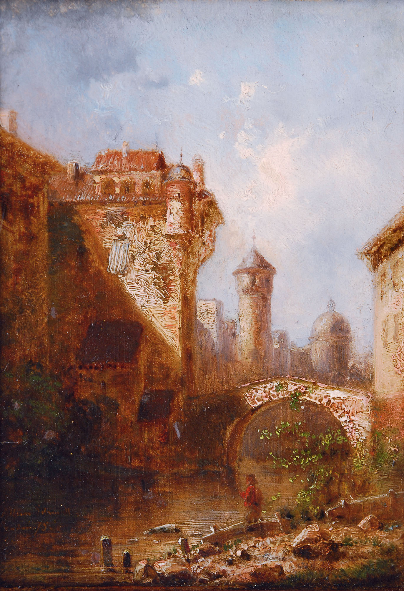 Edward (Eduard) Allen Schmidt - Old town with a bridge Old town with a bridge