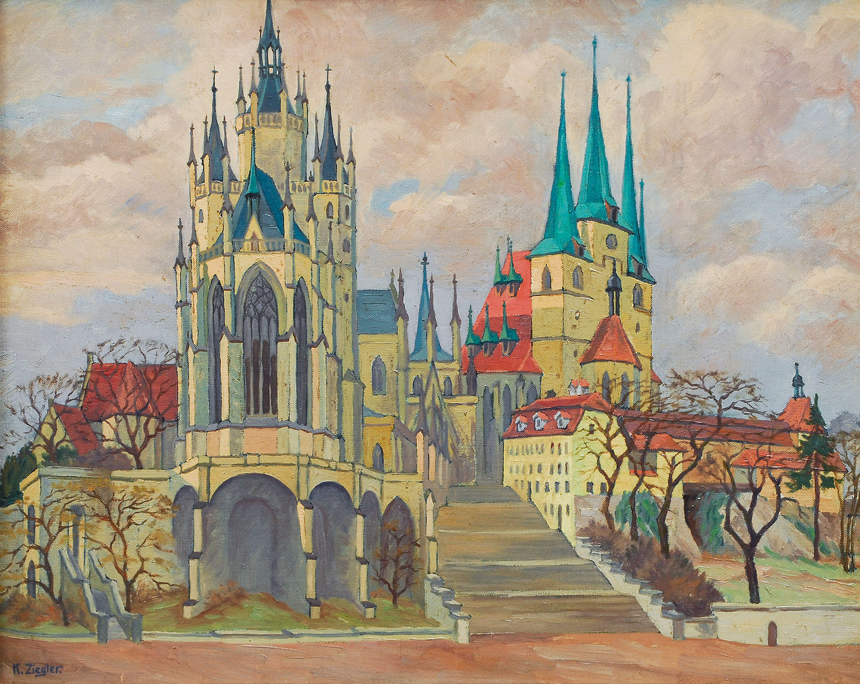 Erfurt with Cathedral and the Severi Church