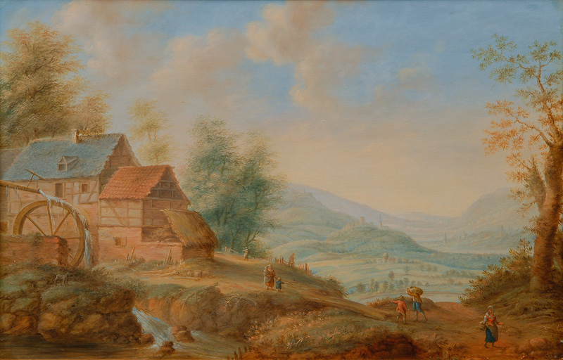 River landscape with a water mill