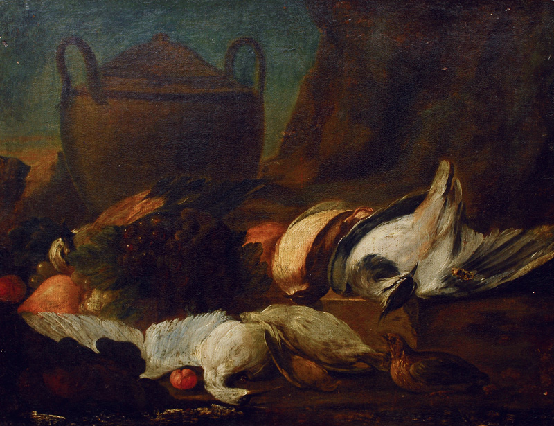 Paar Gemälde: Stillleben mit Vögeln und einem Hasen