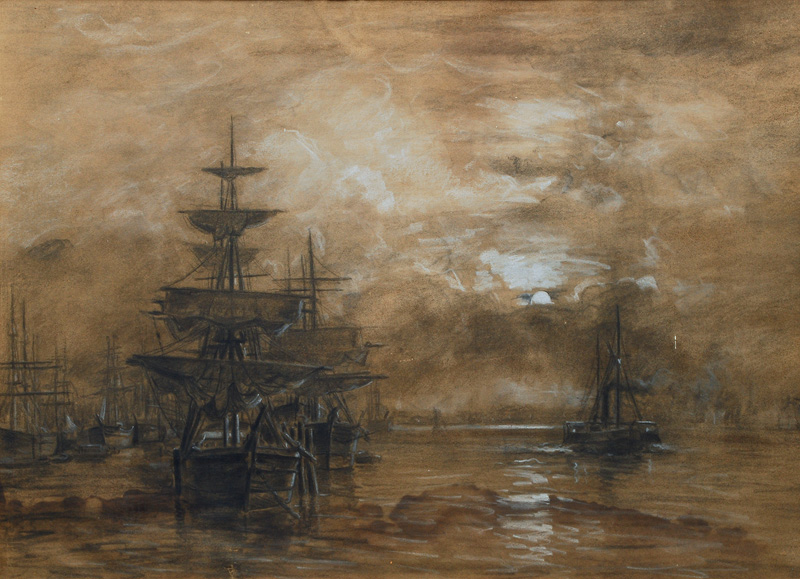 Harbour with a Steam Ship in the Moonlight