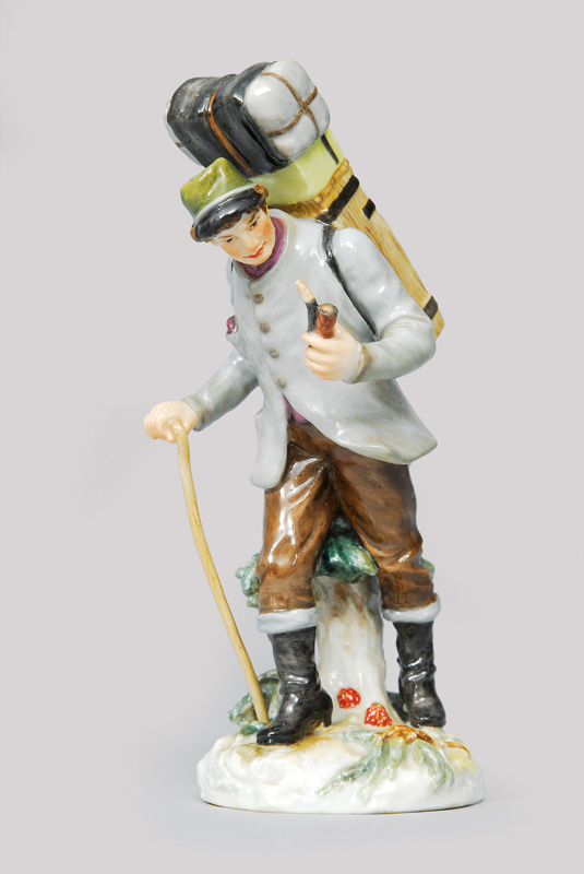 Seltene Trachtenfigur "Erzgebirgischer Kastenmann-Hausierer"