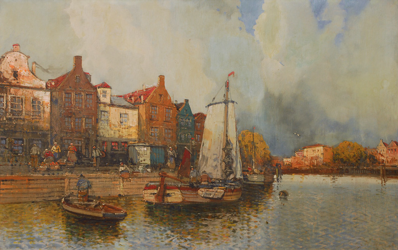 Boats in the Harbour of a Town