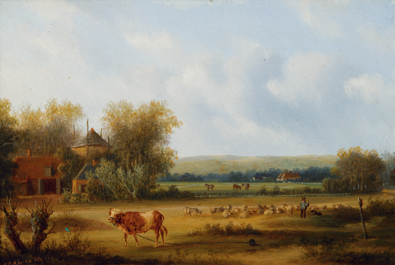Sheperd with his Flock in a wide Landscape