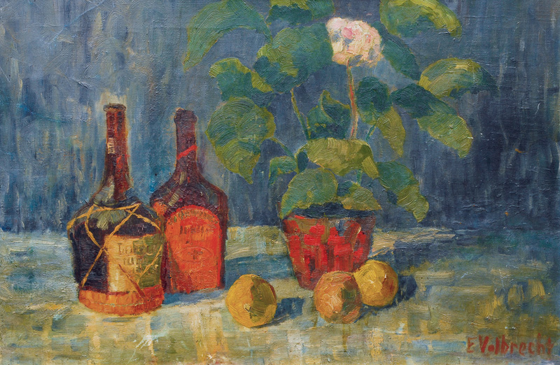 Still Life with Bottles and Plant