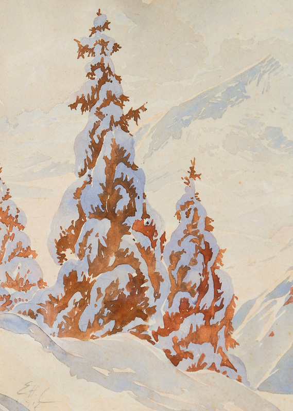 Edward Harrison Compton - Snow Covered Fir Trees in the Alps Snow Covered Fir Trees in the Alps