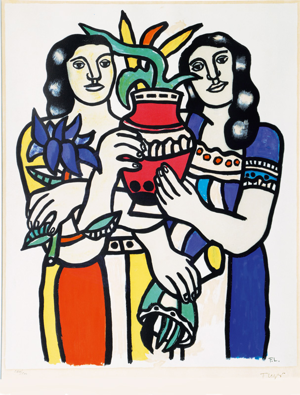 Zwei Frauen mit Blumenvase