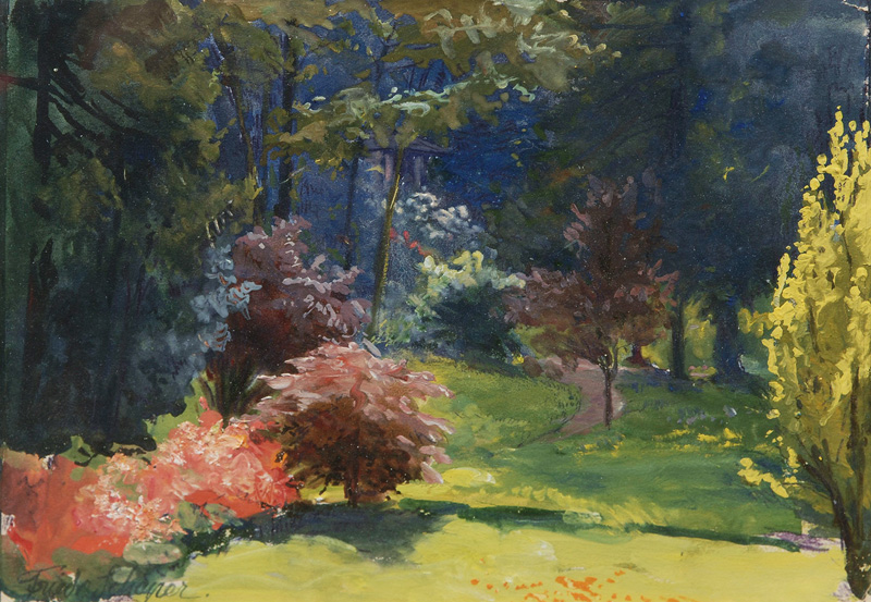 Park Landscape with Bushes in Bloom