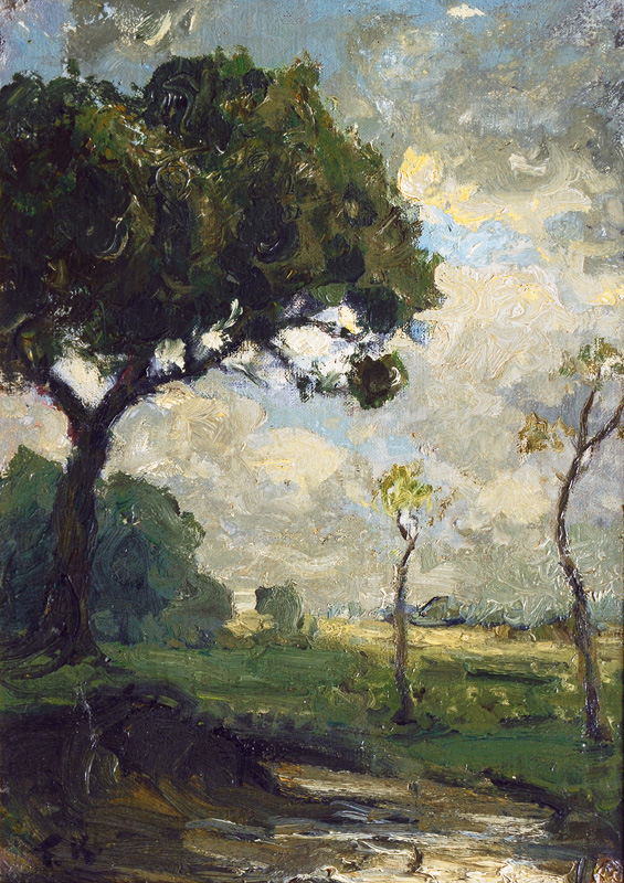 Landschaft mit Gewässer und Baum