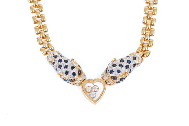 Brillant-Saphir-Collier mit Leoparden-Dekor