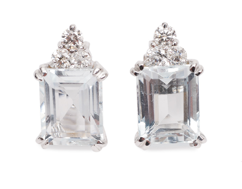 A pair of aquamarine diamond earrings