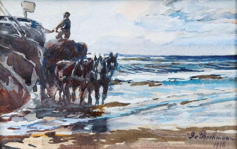Pferdegespann an der Küste