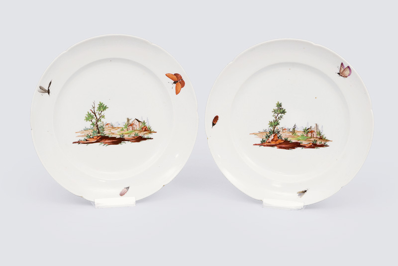 A pair of plates with landscape