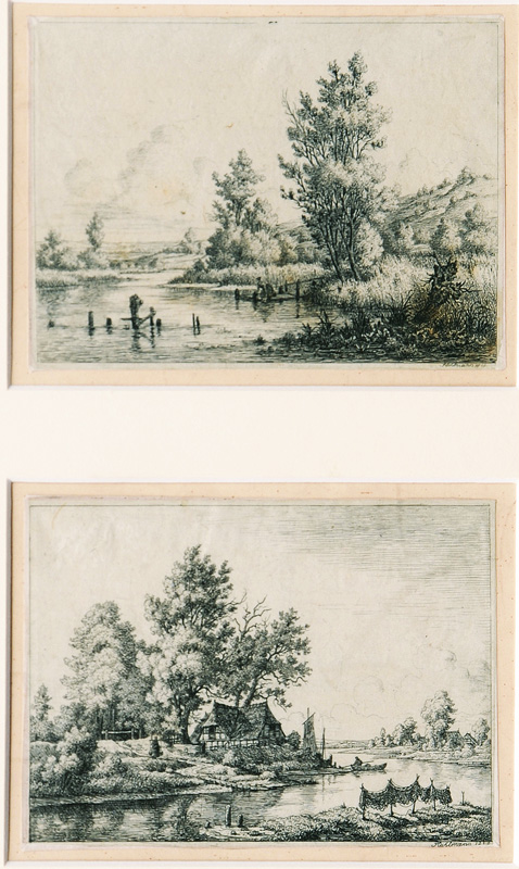 A Pair of Etchings "Sight of the Elbe near Hamburg"