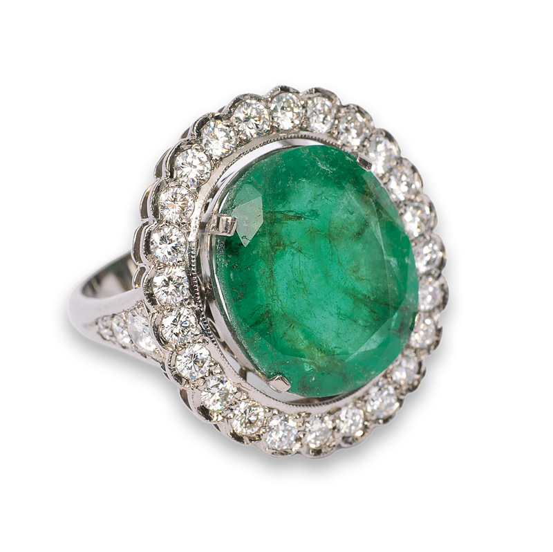 A large emerald diamond ring