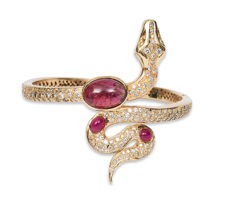 An extraordinary diamond ruby bangle bracelet "Snake"
