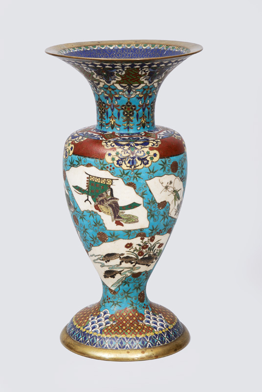 A large cloisonné vase with symbols of luck