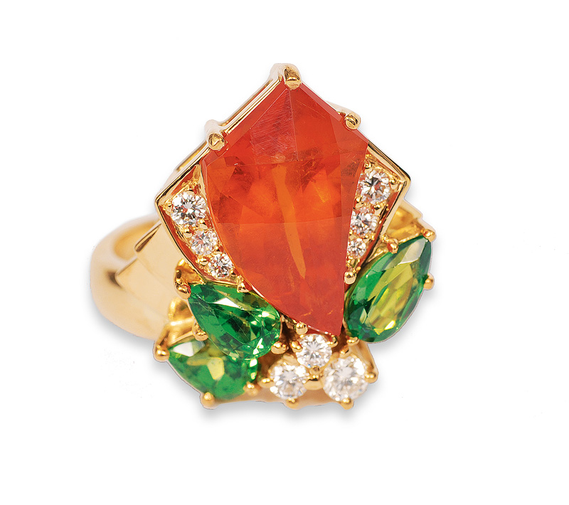 A colourful opal diamond ring