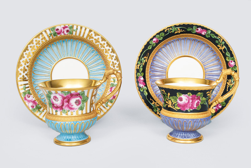 A pair of Biedermeir cups with rose pattern