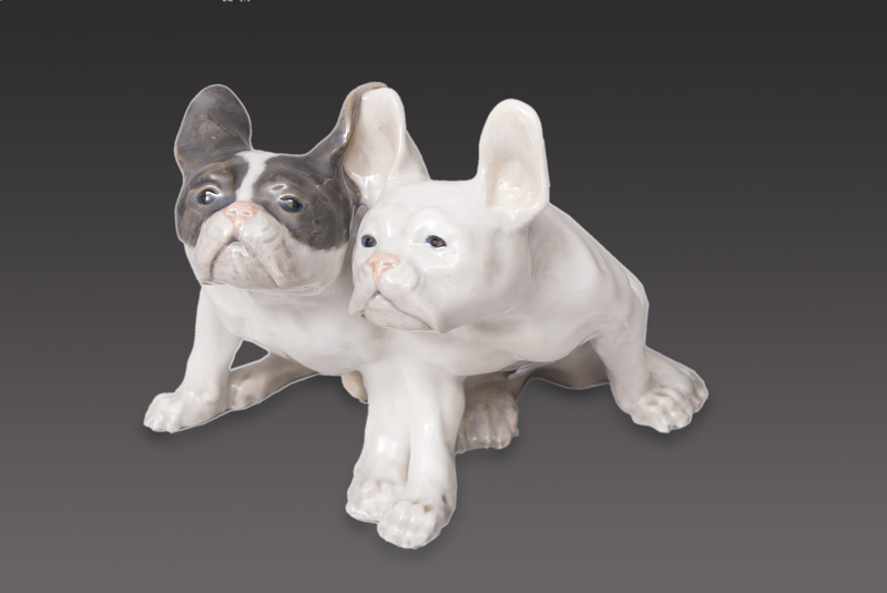 An animal figurine group "french bulldog puppies"
