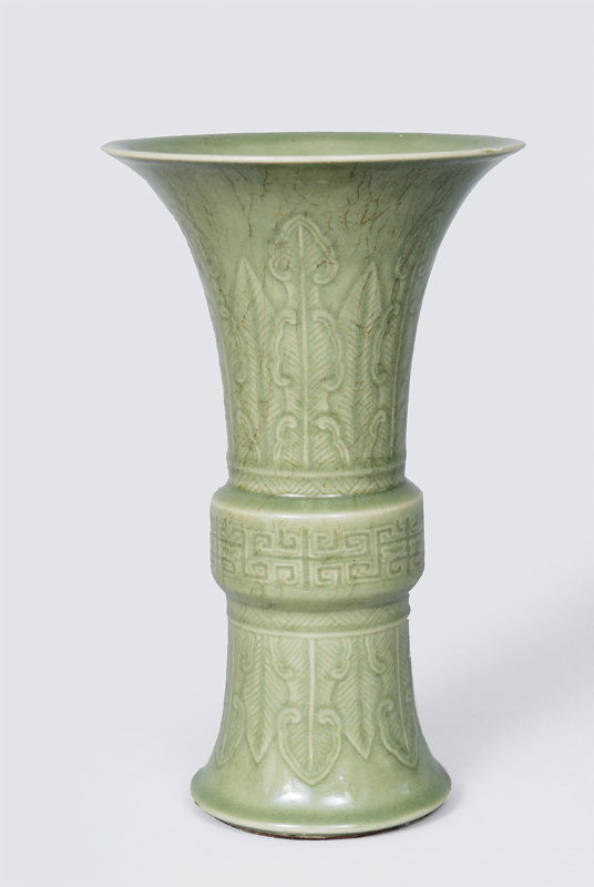 A big seladon vase with lotus decoration in style of Ming dynasty