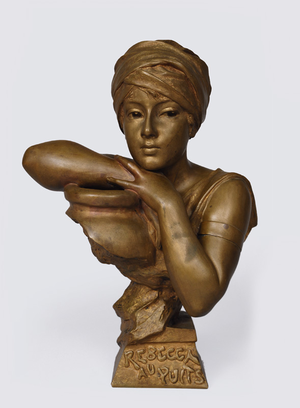 Art-Nouveau-Bronze-Büste "Rebecca am Brunnen"
