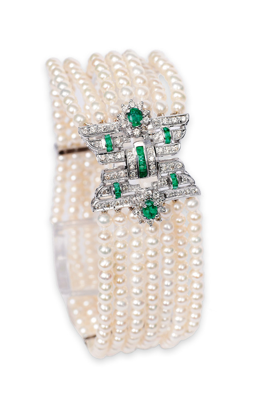 Außergewöhnliches Perl-Smaragd-Brillant-Armband