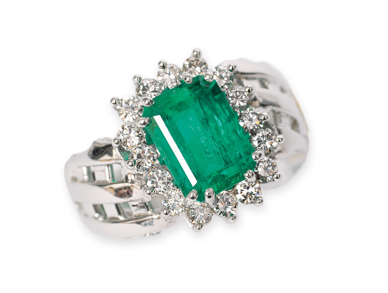 A very fine emerald diamond ring