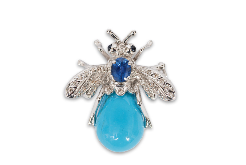 A turquoise sapphire diamond brooch "Bee"