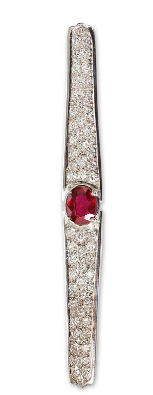 An elegant ruby diamond brooch