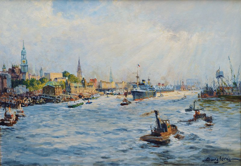 Gustav Burghardt - Panorama of the Harbour in Hamburg Panorama of the Harbour in Hamburg