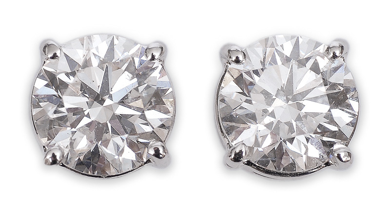 A pair of high class, fine white diamond ear studs