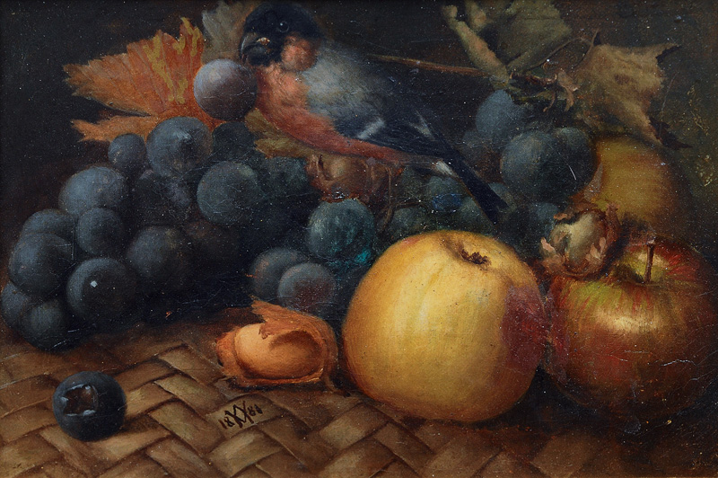 Fruit Still Life with Bullfinch