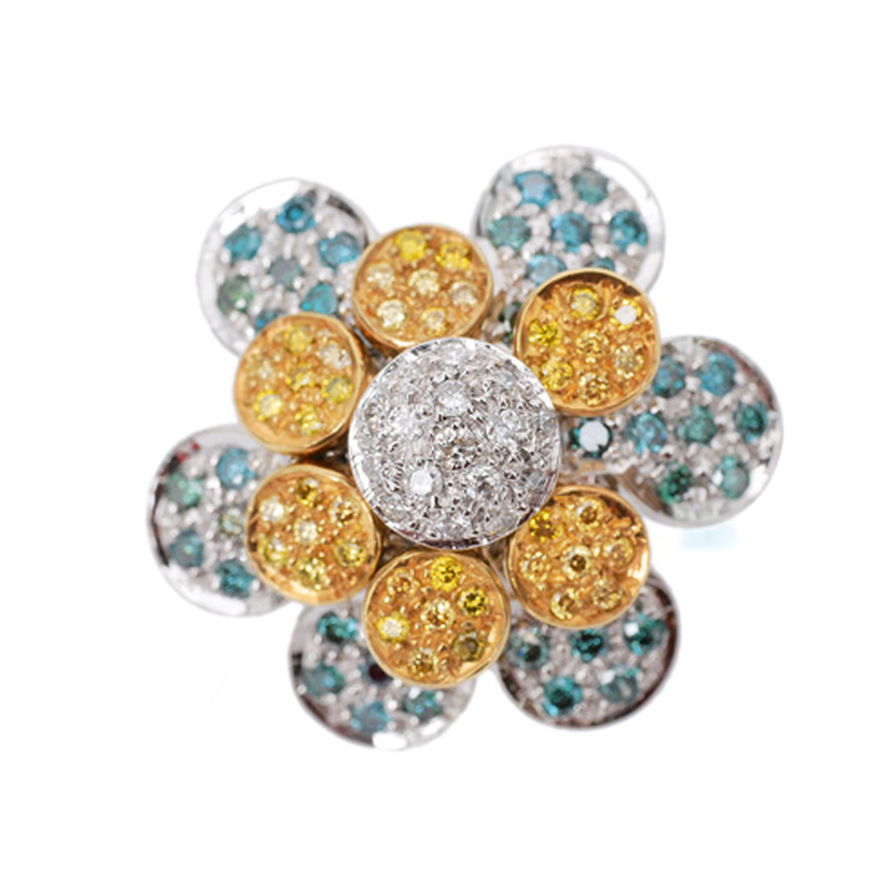 A flower shaped ring with diamonds
