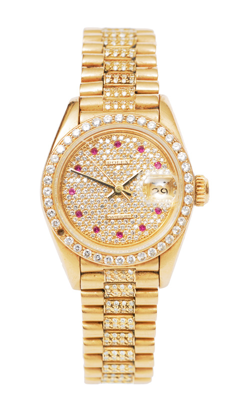 Attraktive, hochkarätige Damen-Armbanduhr "Datejust" von Rolex mit Brillant-Besa