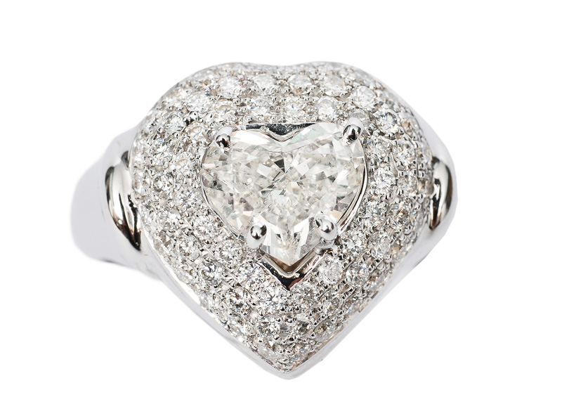 A heart shaped diamond ring