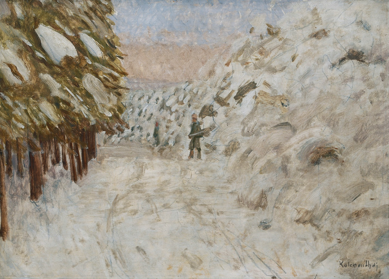Jäger im Winterwald
