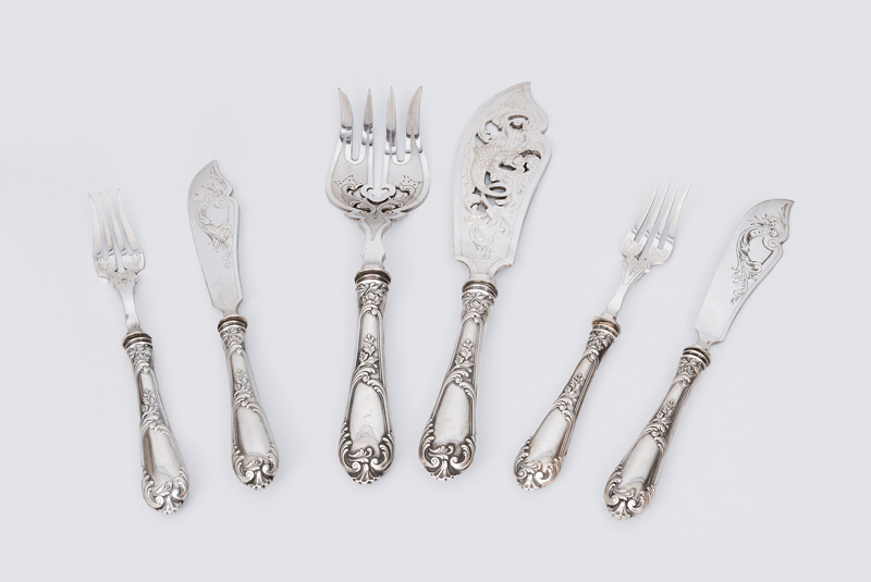 A set of fine graved fish knives and forks for 12 persons - image 2
