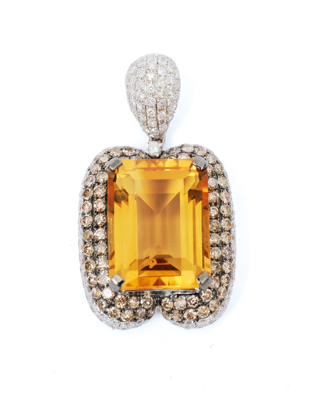 A citrine diamond pendant