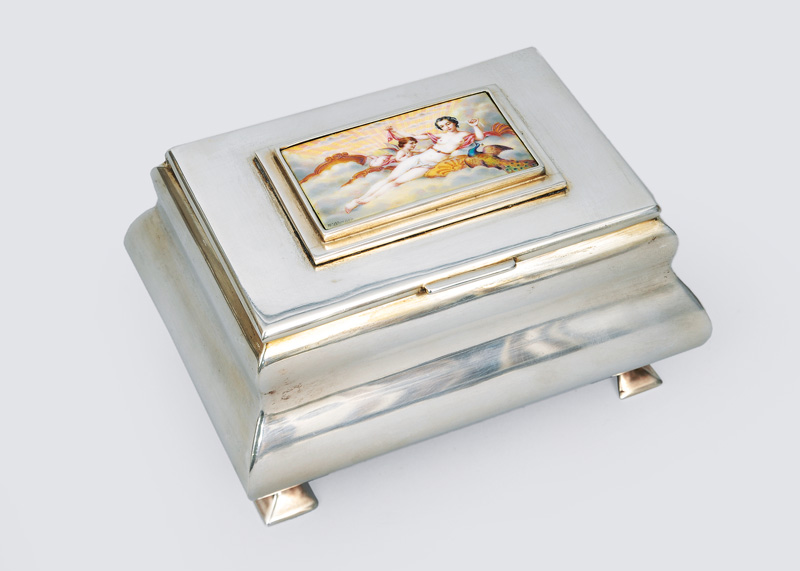 A casket with mythological scene on enamel