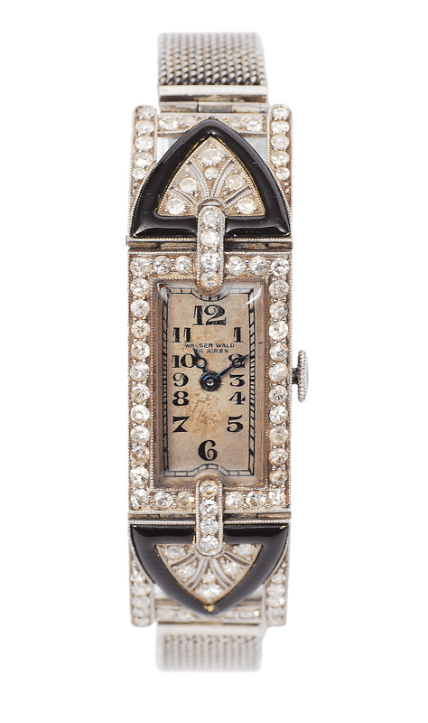 Art-déco-Damen-Armbanduhr mit Brillant-Besatz