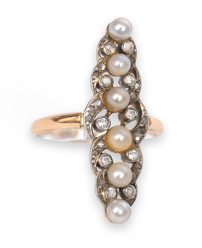 Viktorianischer Perl-Diamant-Ring