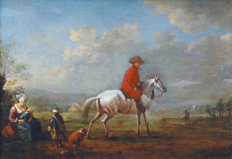 Grey Horse Rider with Young Woman and Children