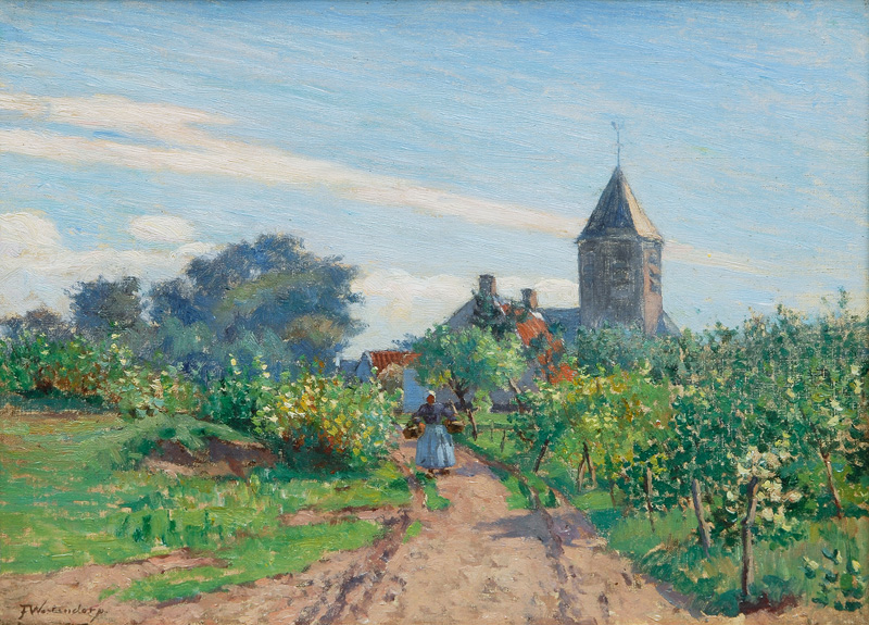 Sommerlicher Feldweg mit Dorfkirche