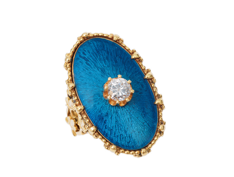A large enamel diamond ring in Victorian style