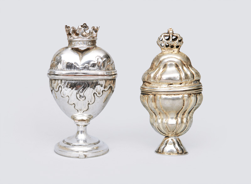 Two fragrances jars with crowns